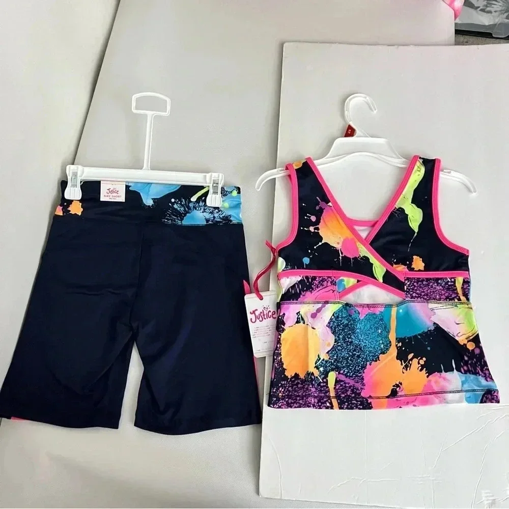 Justice Girls J-Sport Longline & Bike Short Active Outfit Set Sz Medium (10)